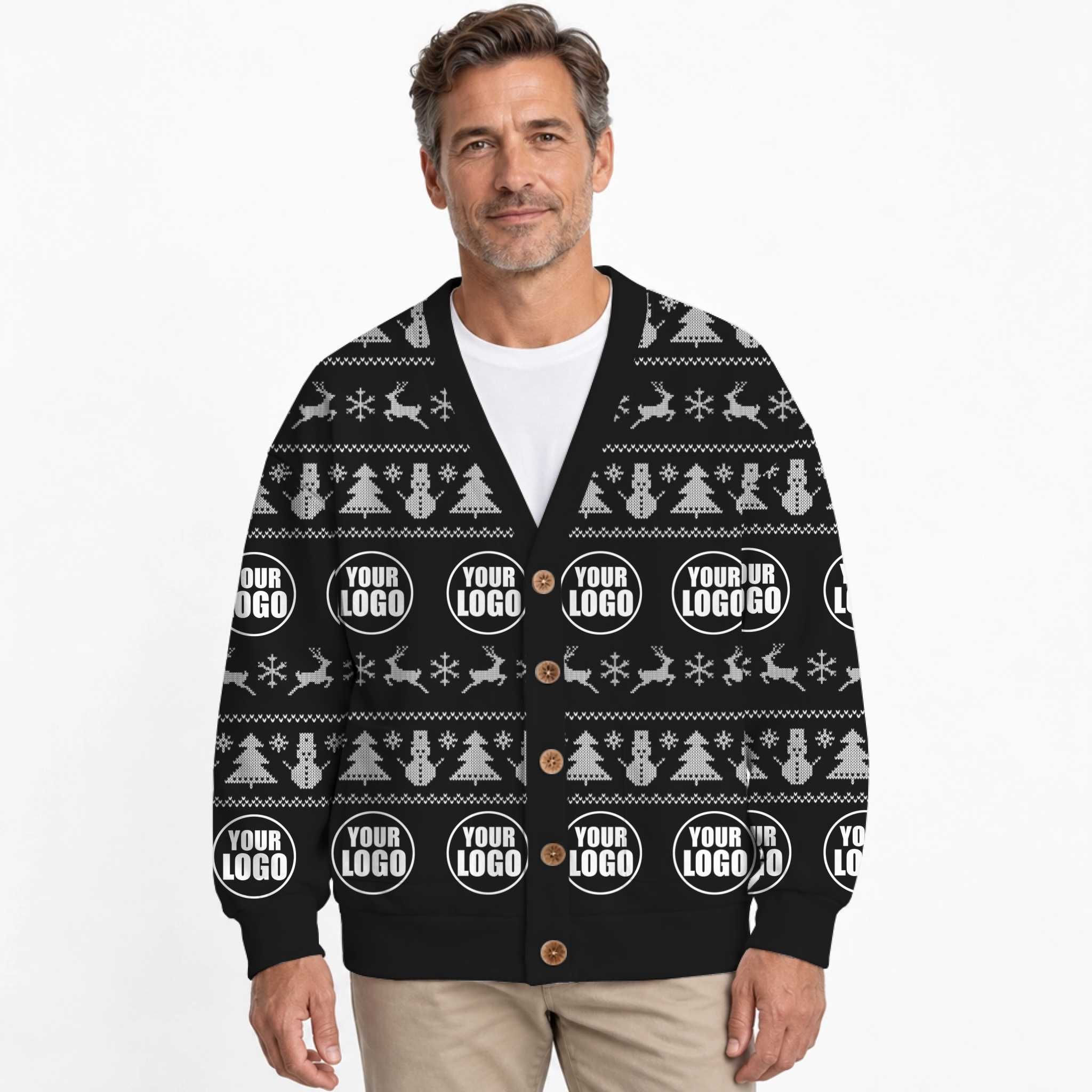 Custom Multiple Logos Ugly Christmas Cardigan 3