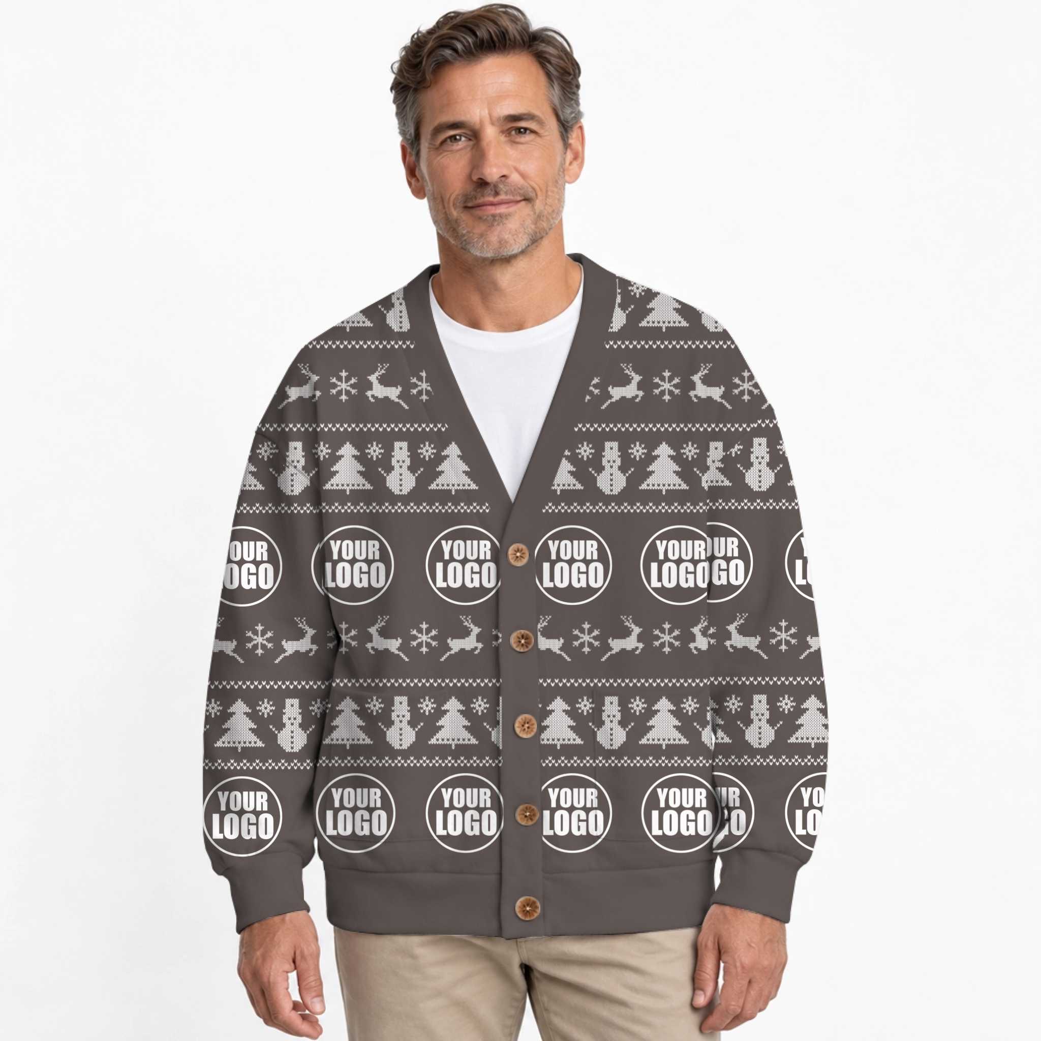 Custom Multiple Logos Ugly Christmas Cardigan 5