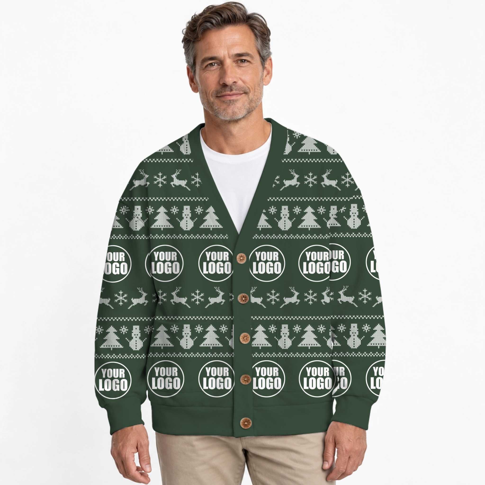 Custom Multiple Logos Ugly Christmas Cardigan 6