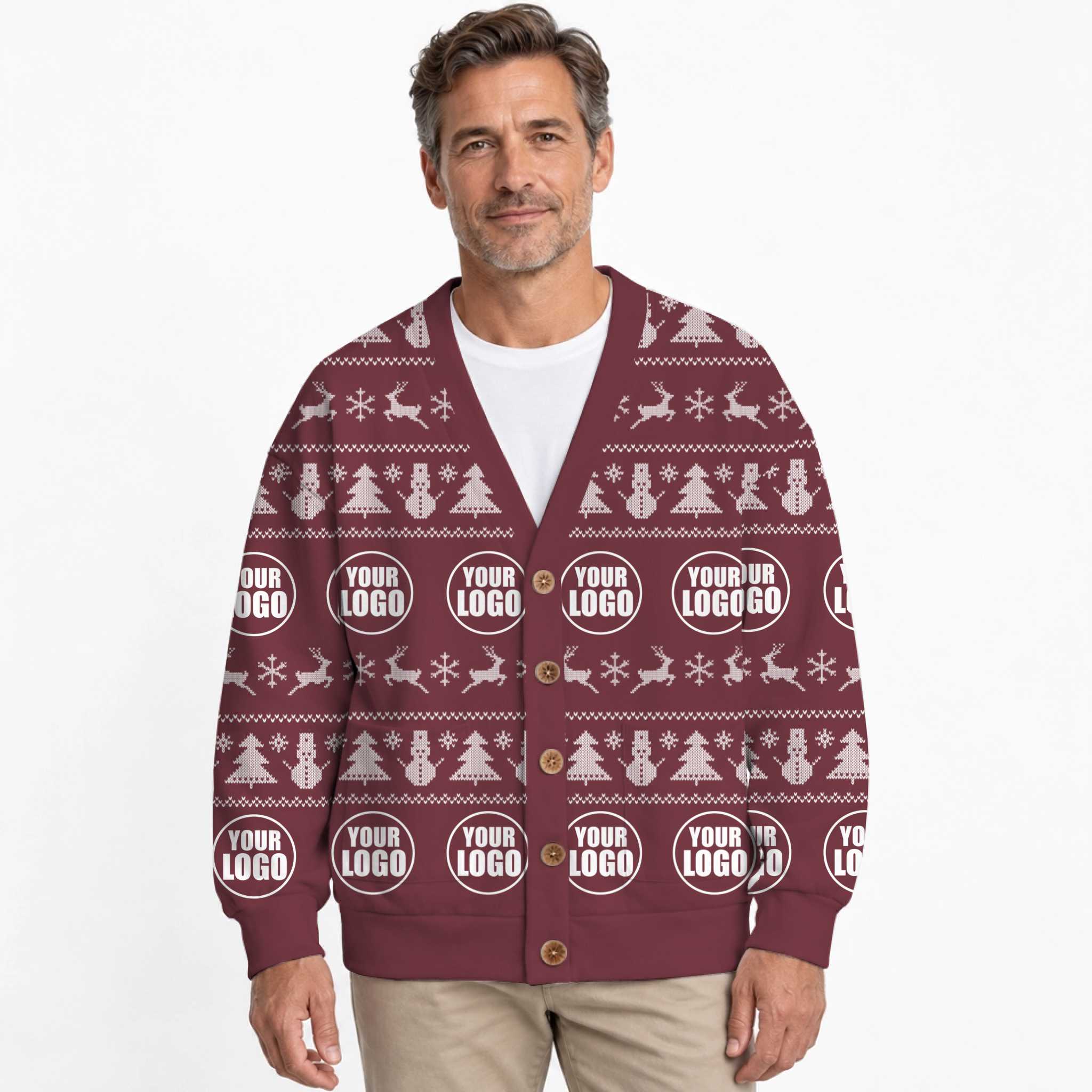 Custom Multiple Logos Ugly Christmas Cardigan 7