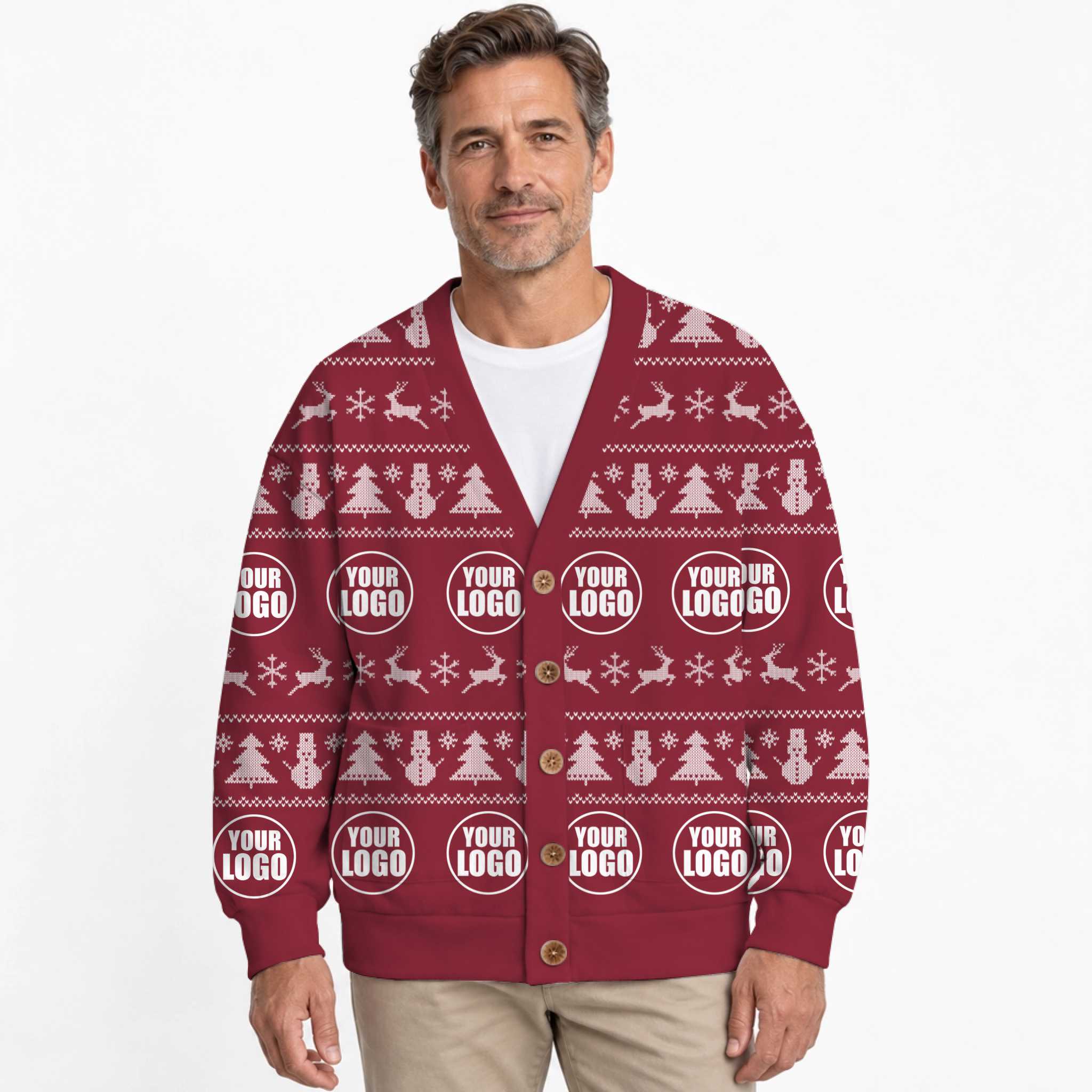 Custom Multiple Logos Ugly Christmas Cardigan 8