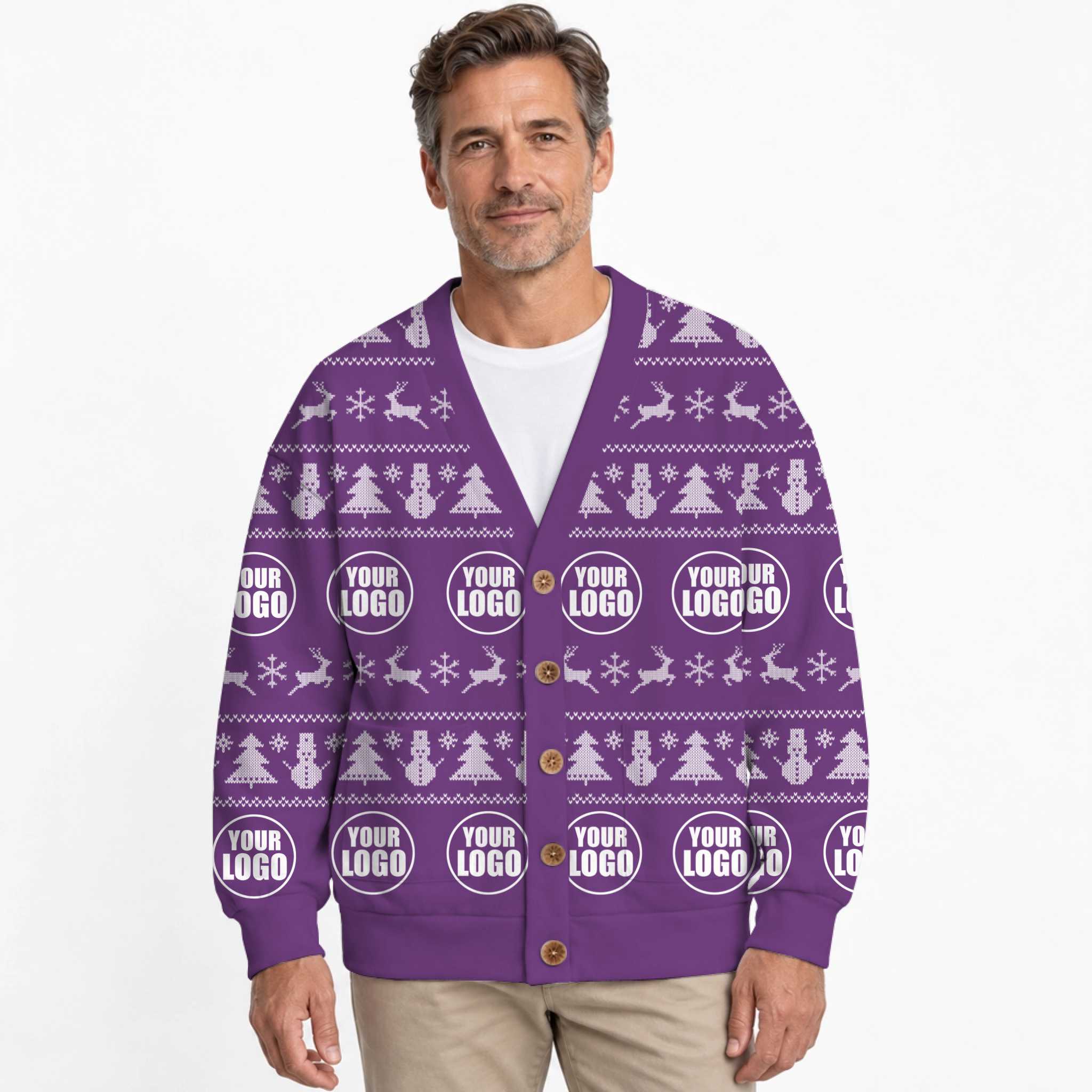 Custom Multiple Logos Ugly Christmas Cardigan 10