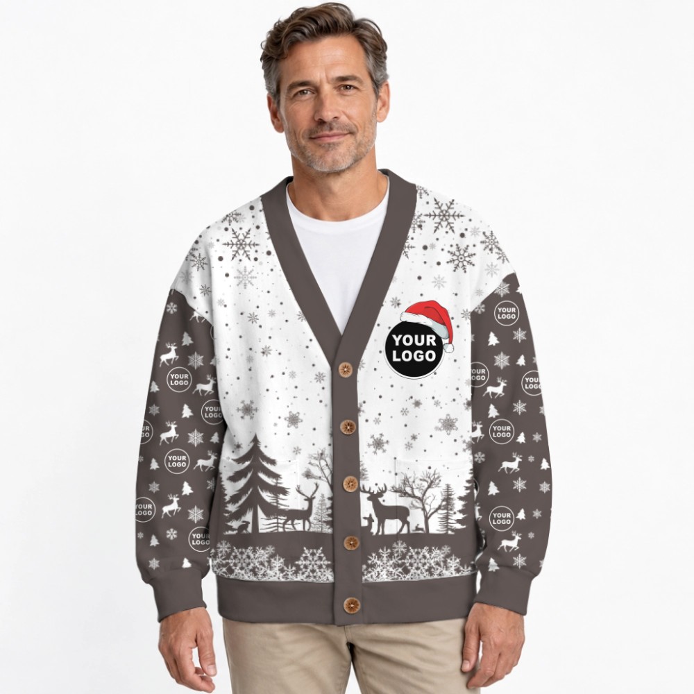 Custom Your Logo Reindeer Antlers Christmas Cardigan 3