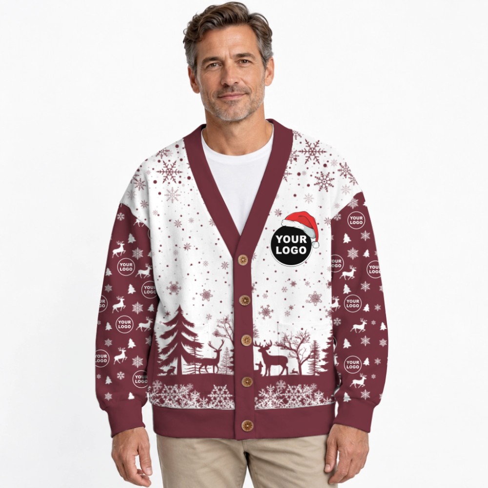 Custom Your Logo Reindeer Antlers Christmas Cardigan 5