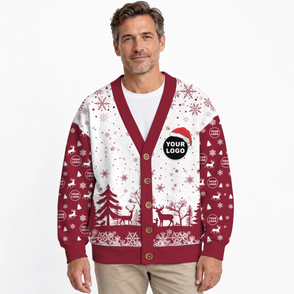 Custom Your Logo Reindeer Antlers Christmas Cardigan 6