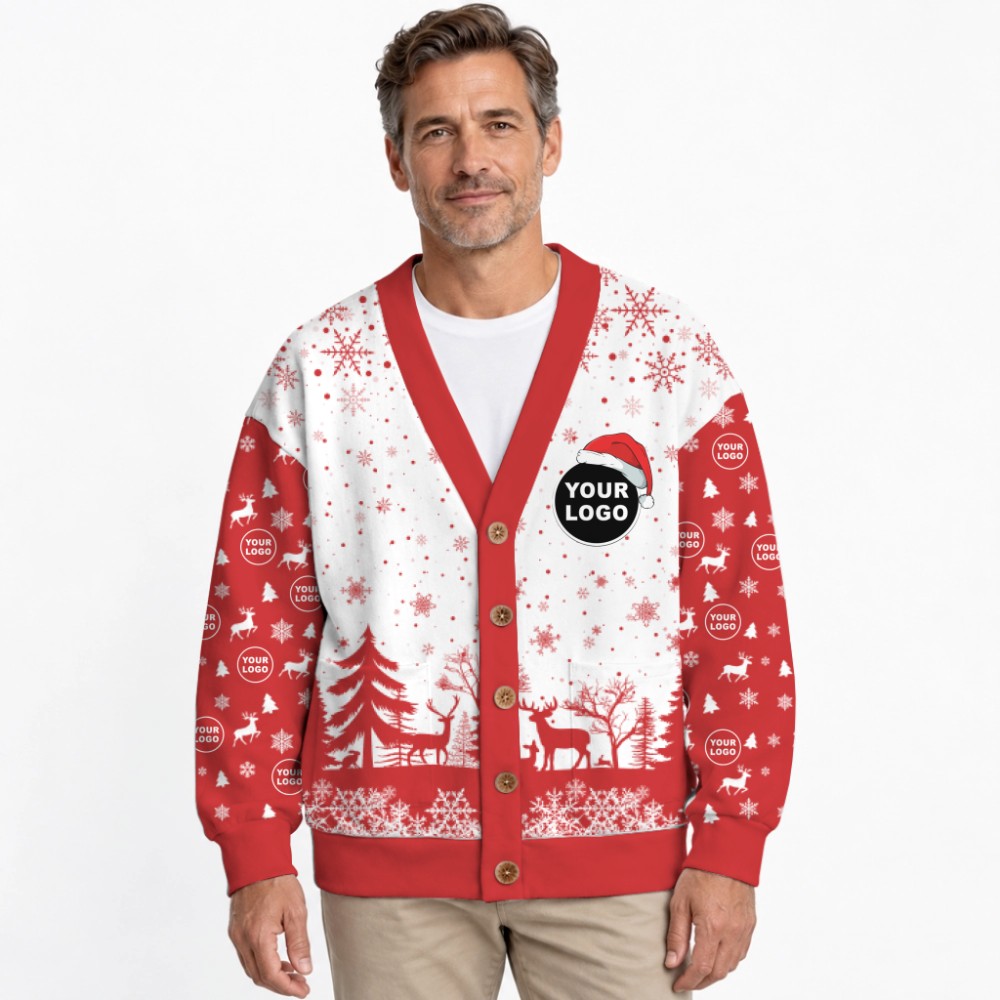 Custom Your Logo Reindeer Antlers Christmas Cardigan 9