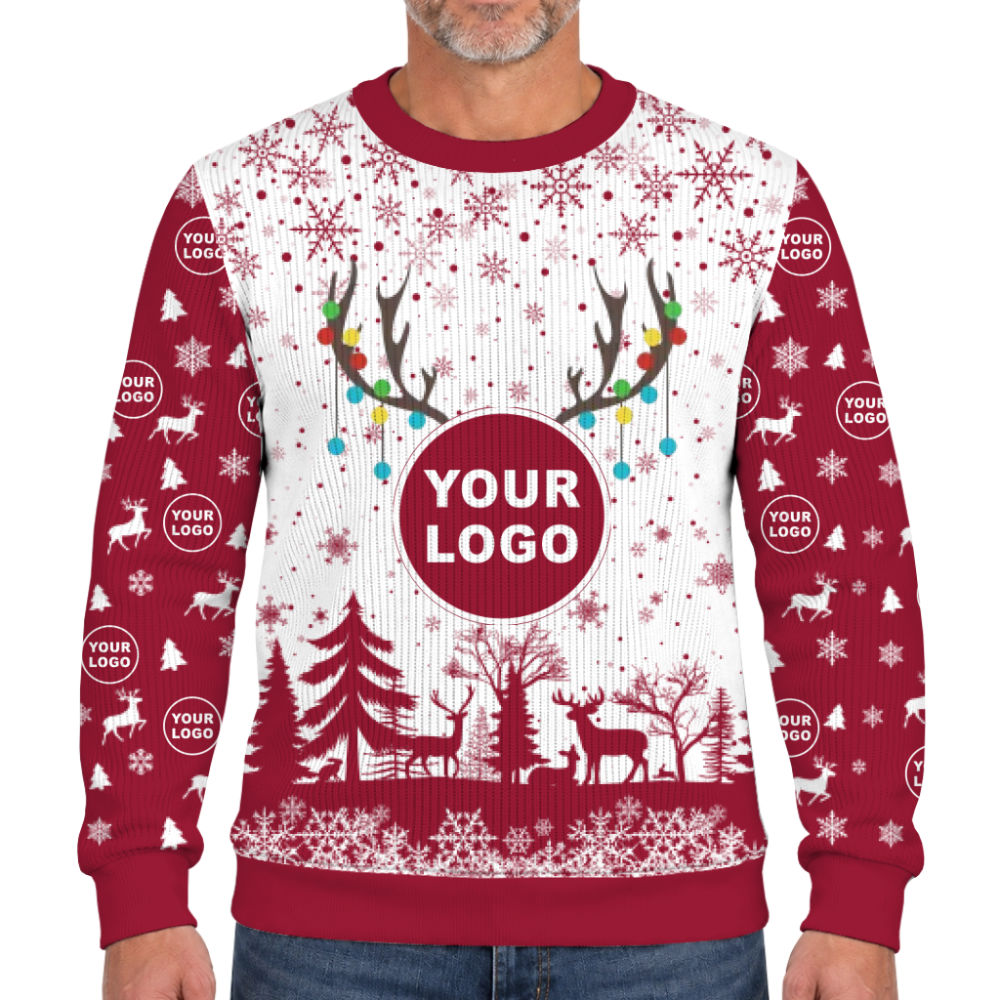 Custom Your Logo Reindeer Antlers Christmas Soft Sweater  2