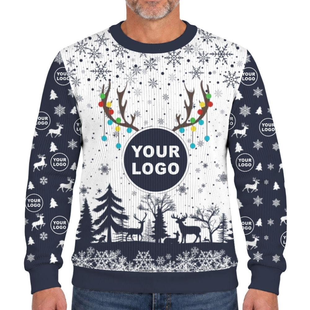 Custom Your Logo Reindeer Antlers Christmas Soft Sweater  7