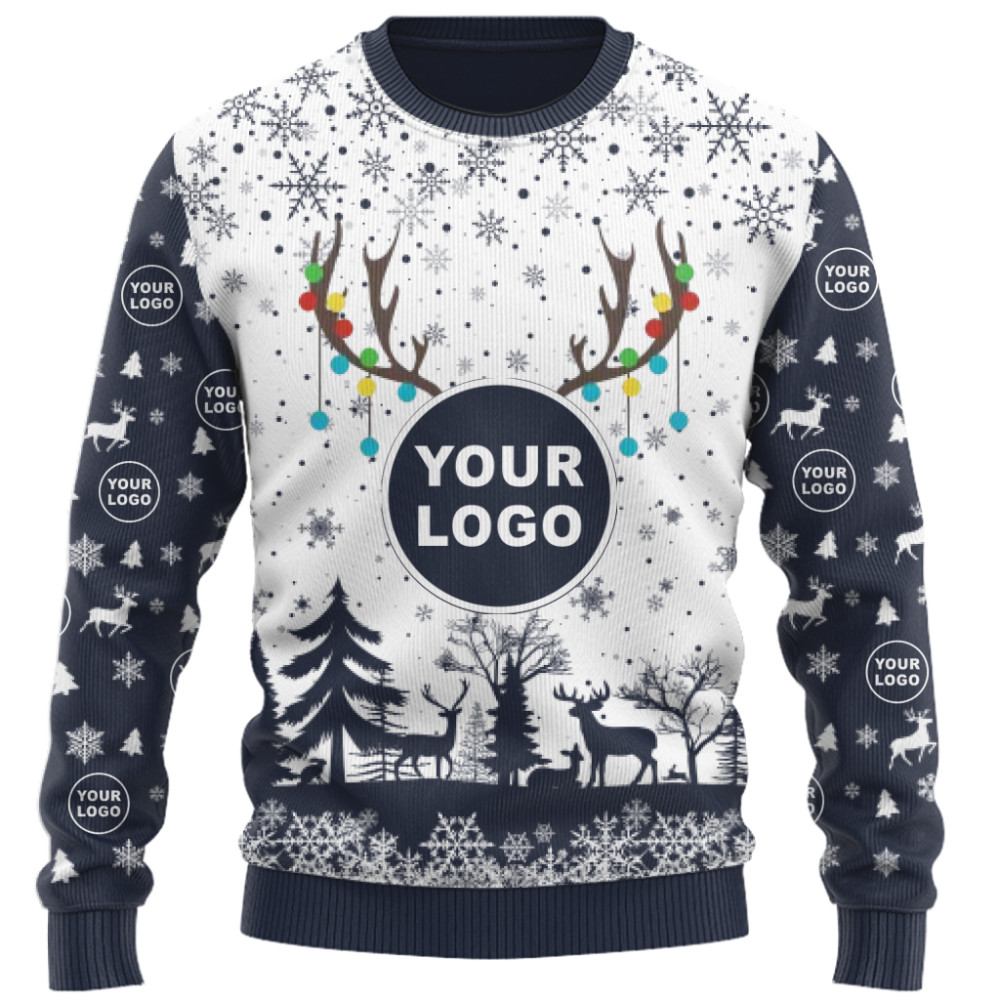 Custom Your Logo Reindeer Antlers Christmas Sweater  2