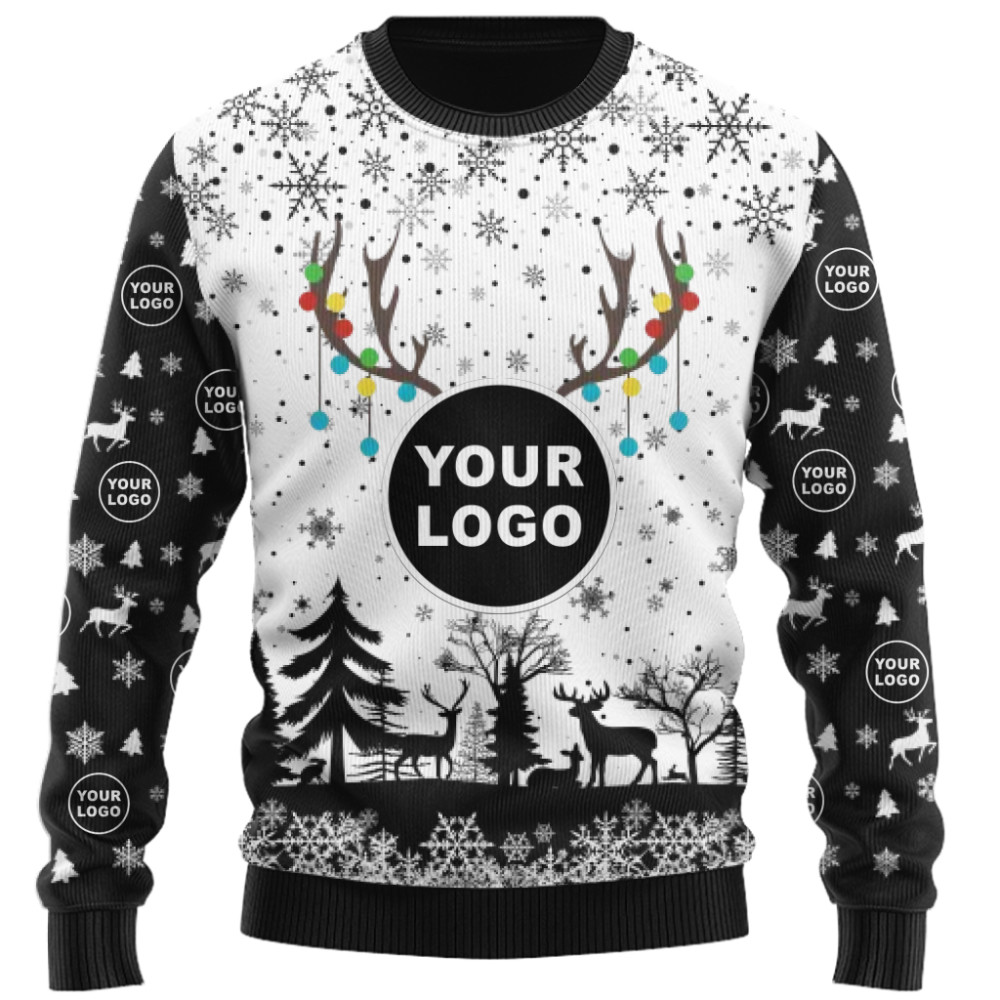 Custom Your Logo Reindeer Antlers Christmas Sweater  3