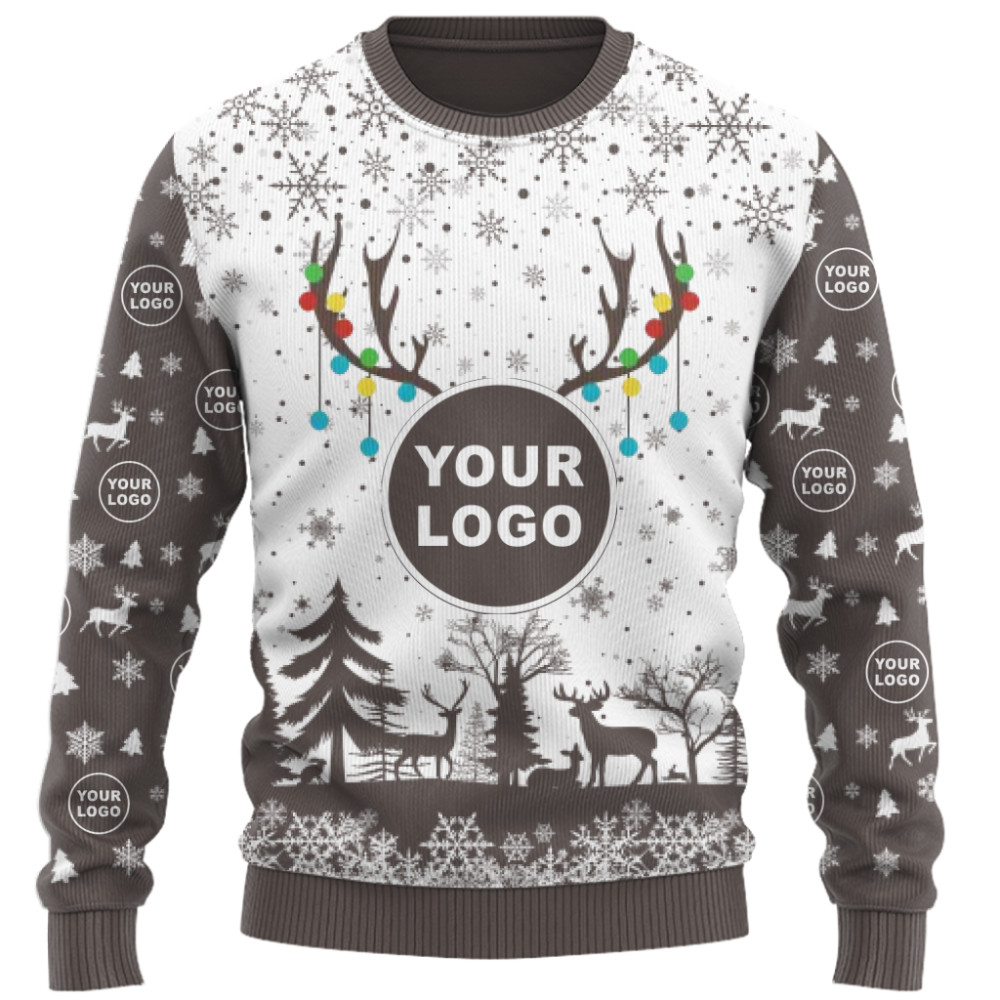 Custom Your Logo Reindeer Antlers Christmas Sweater  4