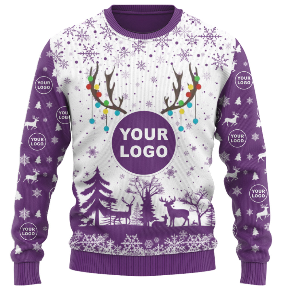 Custom Your Logo Reindeer Antlers Christmas Sweater  5