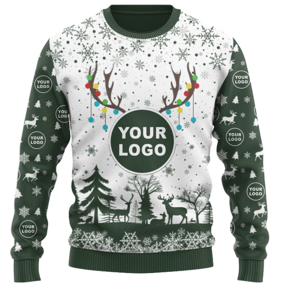 Custom Your Logo Reindeer Antlers Christmas Sweater  7