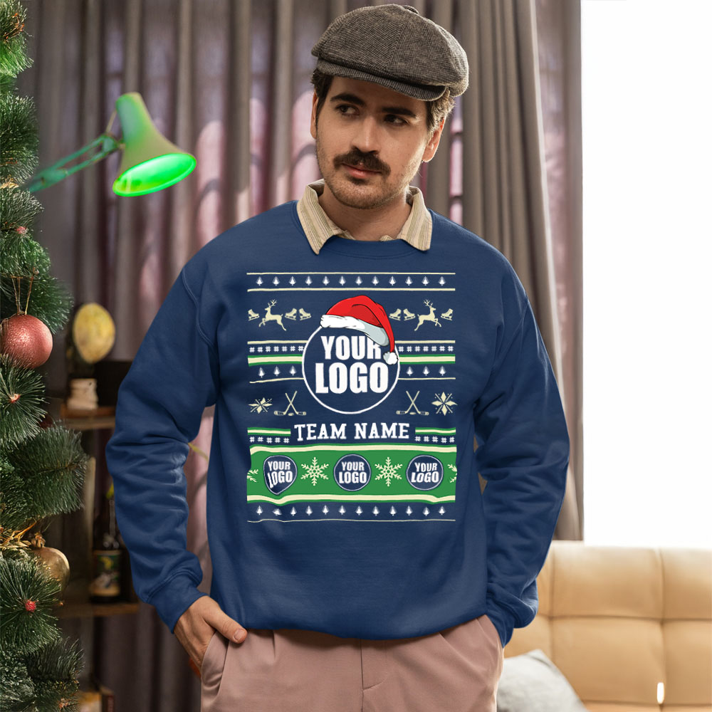 Epic Ice Hockey Custom Logo Ugly Xmas Sweatshirt 10