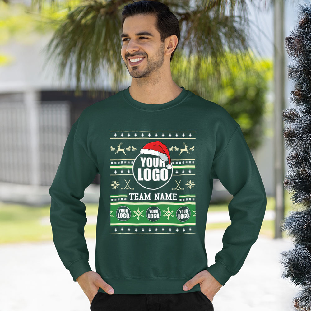 Epic Ice Hockey Custom Logo Ugly Xmas Sweatshirt 11