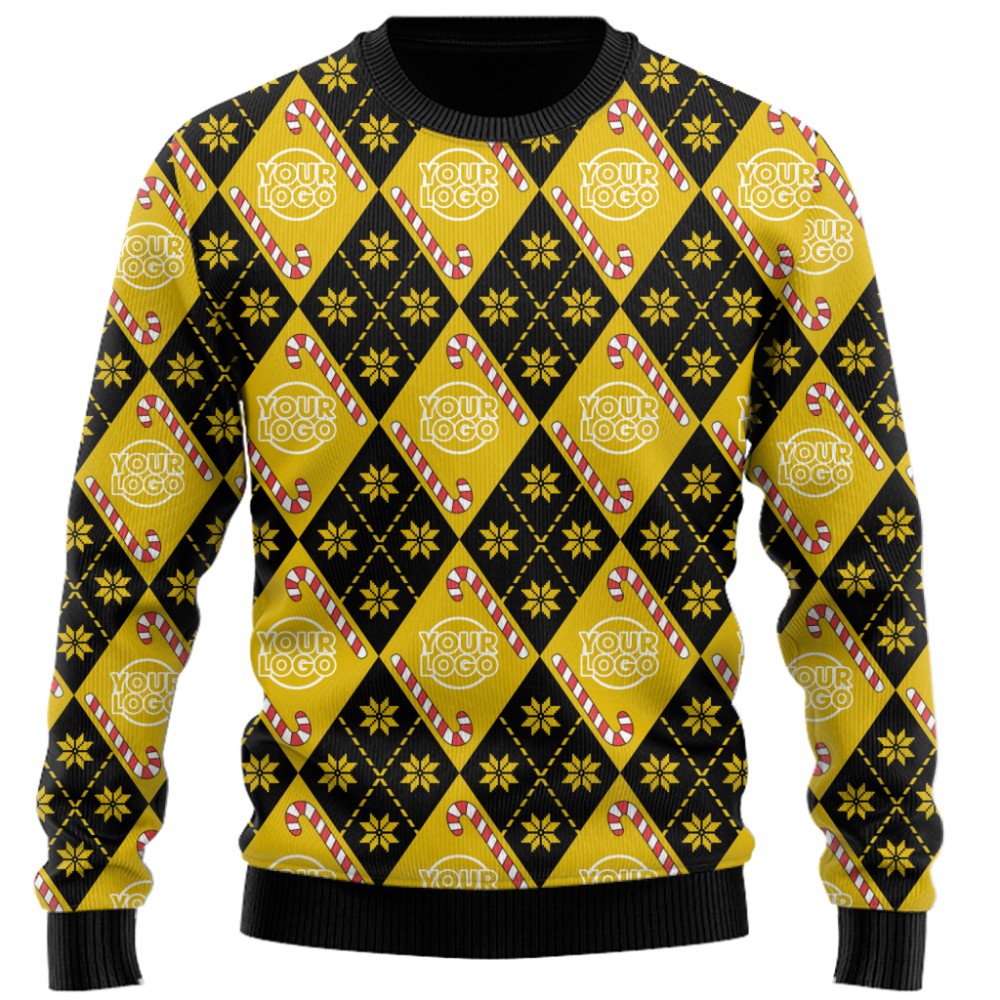 Festive Argyle Custom Logo Candy Cane Ugly Christmas Sweater 4