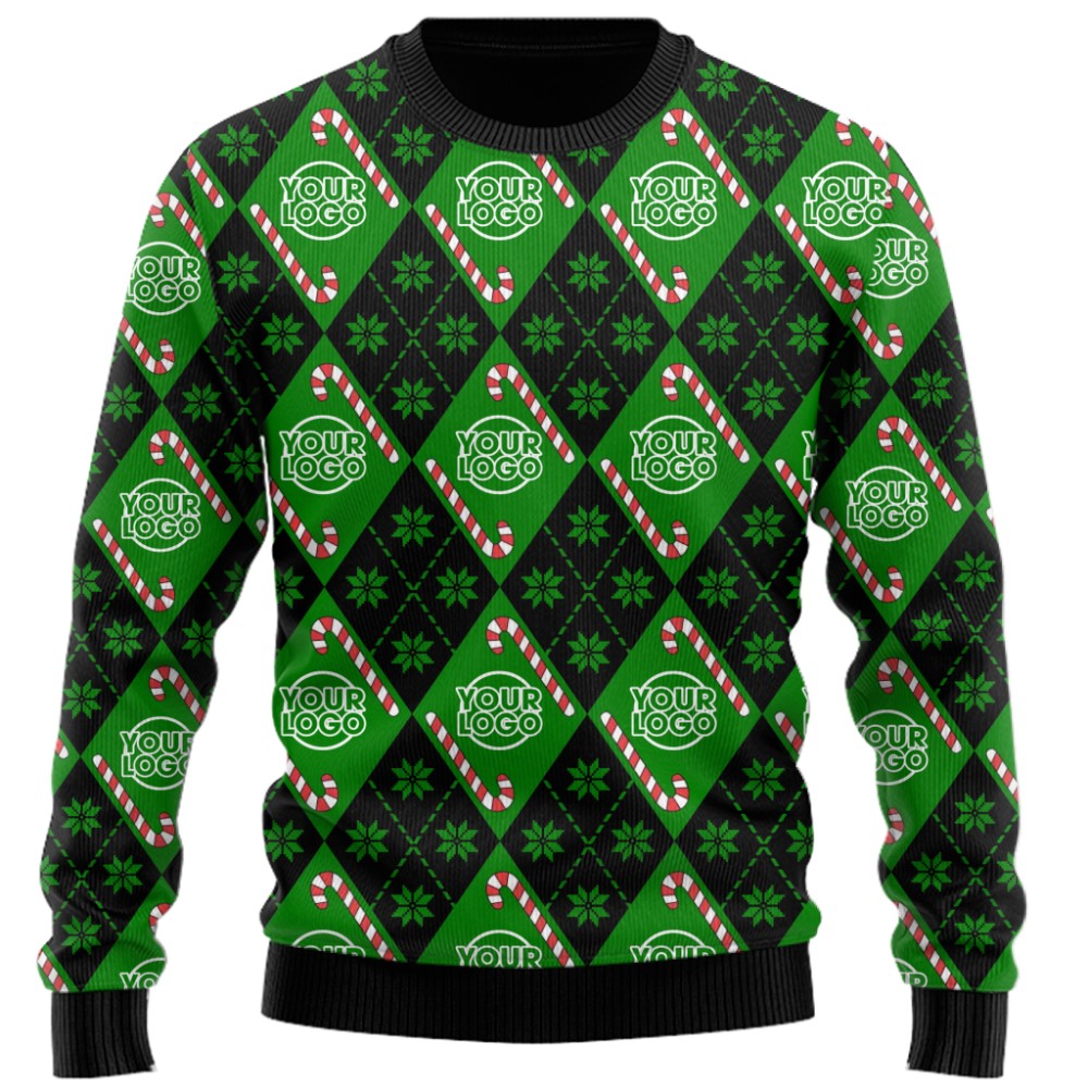 Festive Argyle Custom Logo Candy Cane Ugly Christmas Sweater 5