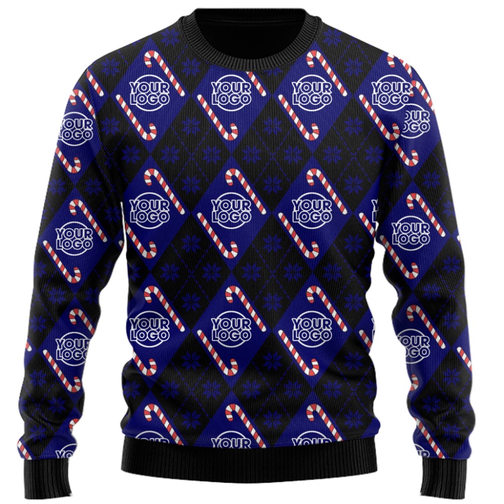 Festive Argyle Custom Logo Candy Cane Ugly Christmas Sweater 6