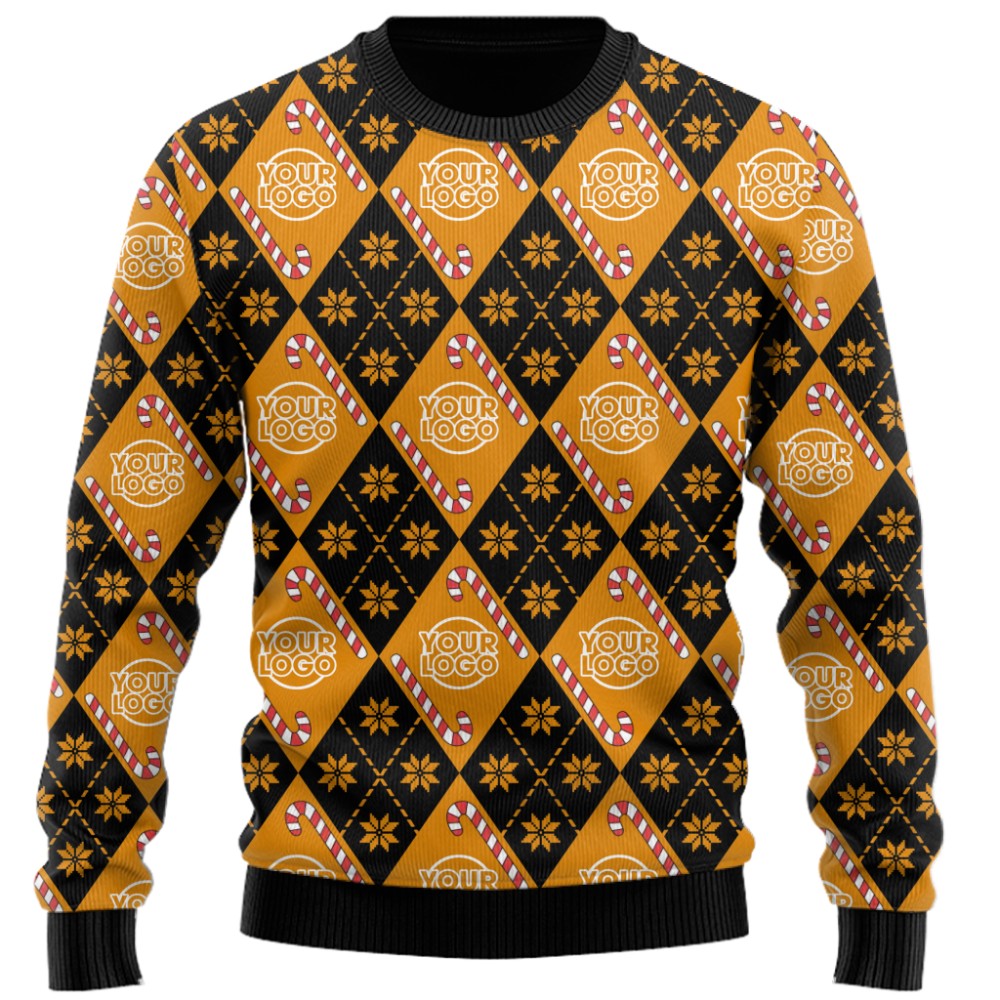 Festive Argyle Custom Logo Candy Cane Ugly Christmas Sweater 2