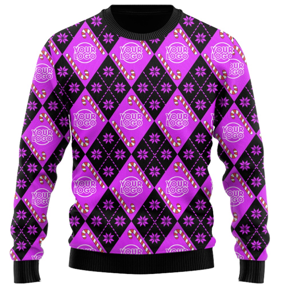 Festive Argyle Custom Logo Candy Cane Ugly Christmas Sweater 7