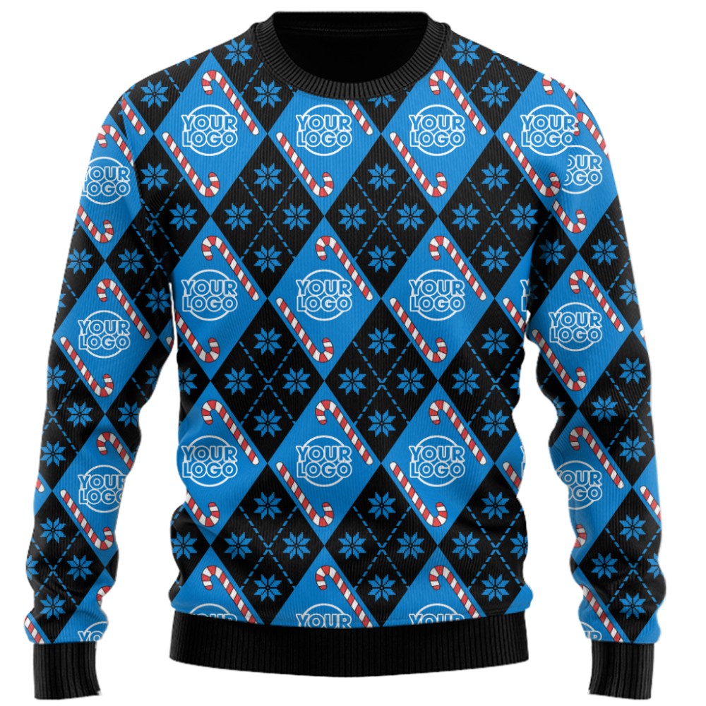Festive Argyle Custom Logo Candy Cane Ugly Christmas Sweater 8