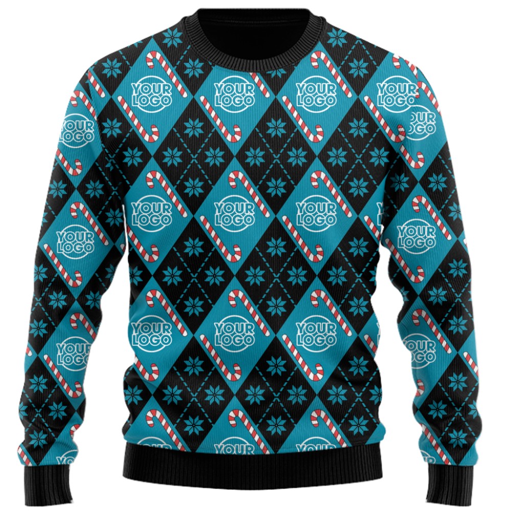 Festive Argyle Custom Logo Candy Cane Ugly Christmas Sweater 3