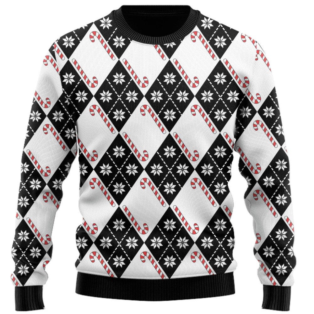 Festive Argyle Custom Logo Candy Cane Ugly Christmas Sweater 9
