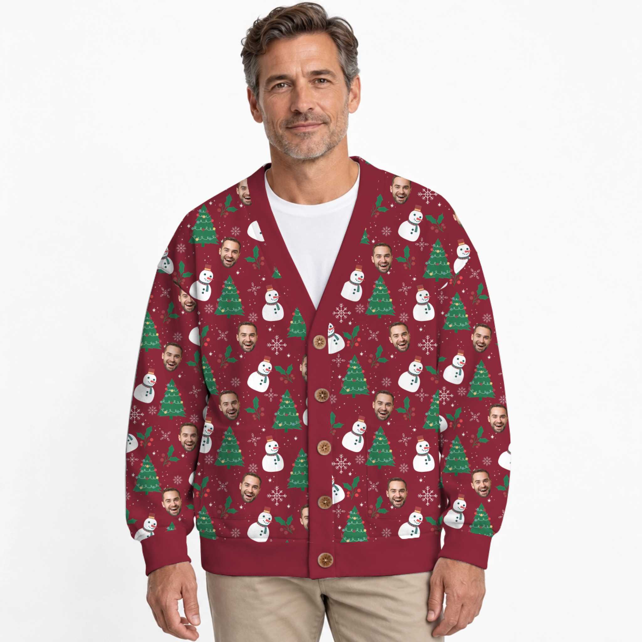 Festive Custom Faces Christmas Cardigan Unisex 6