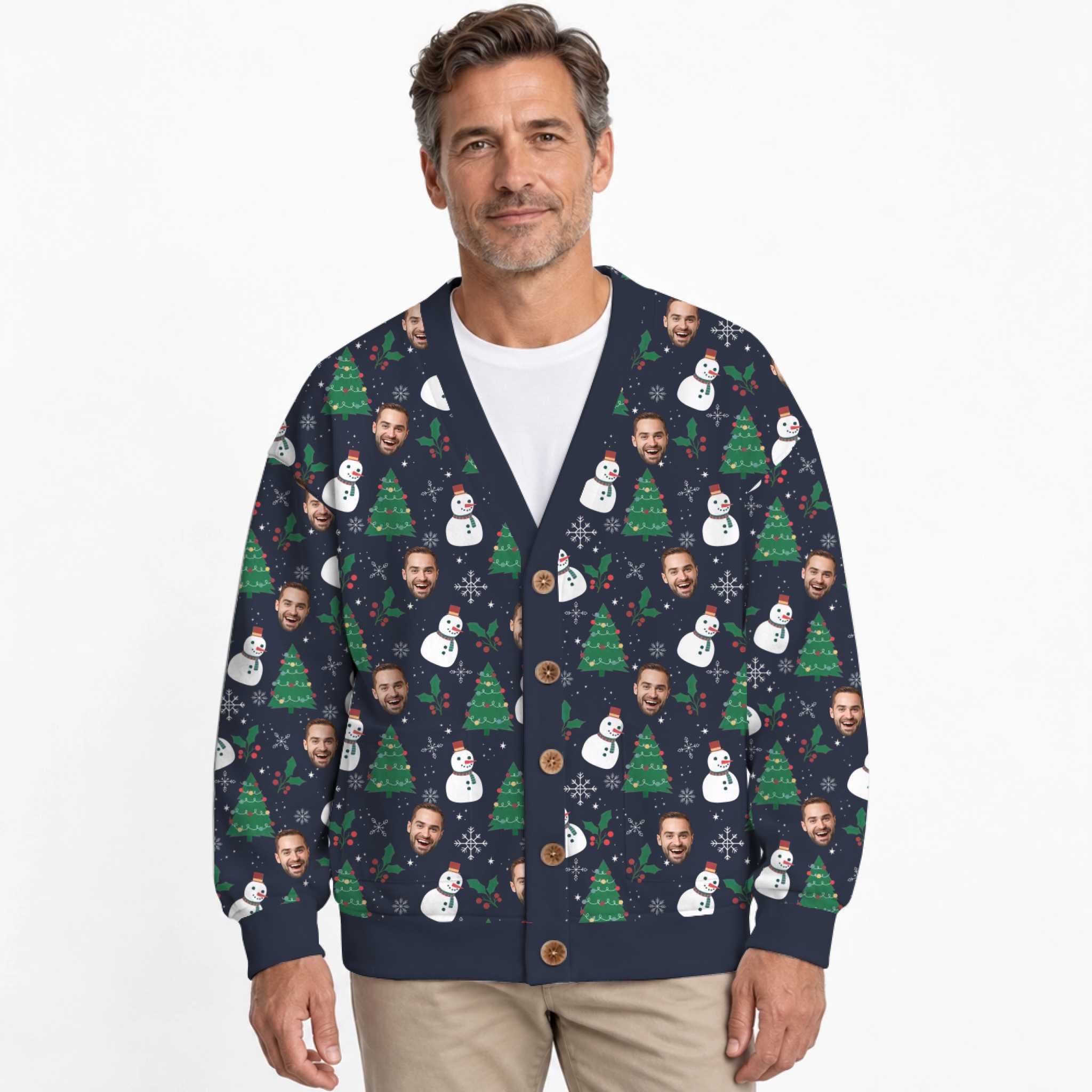 Festive Custom Faces Christmas Cardigan Unisex 2