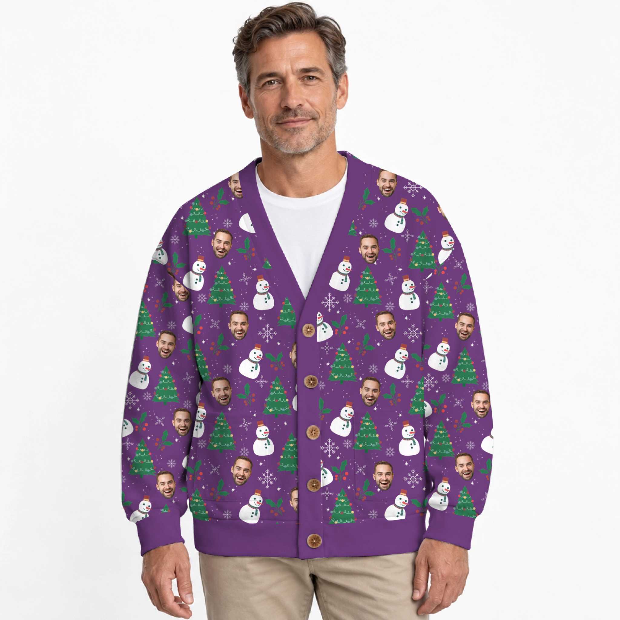 Festive Custom Faces Christmas Cardigan Unisex 3