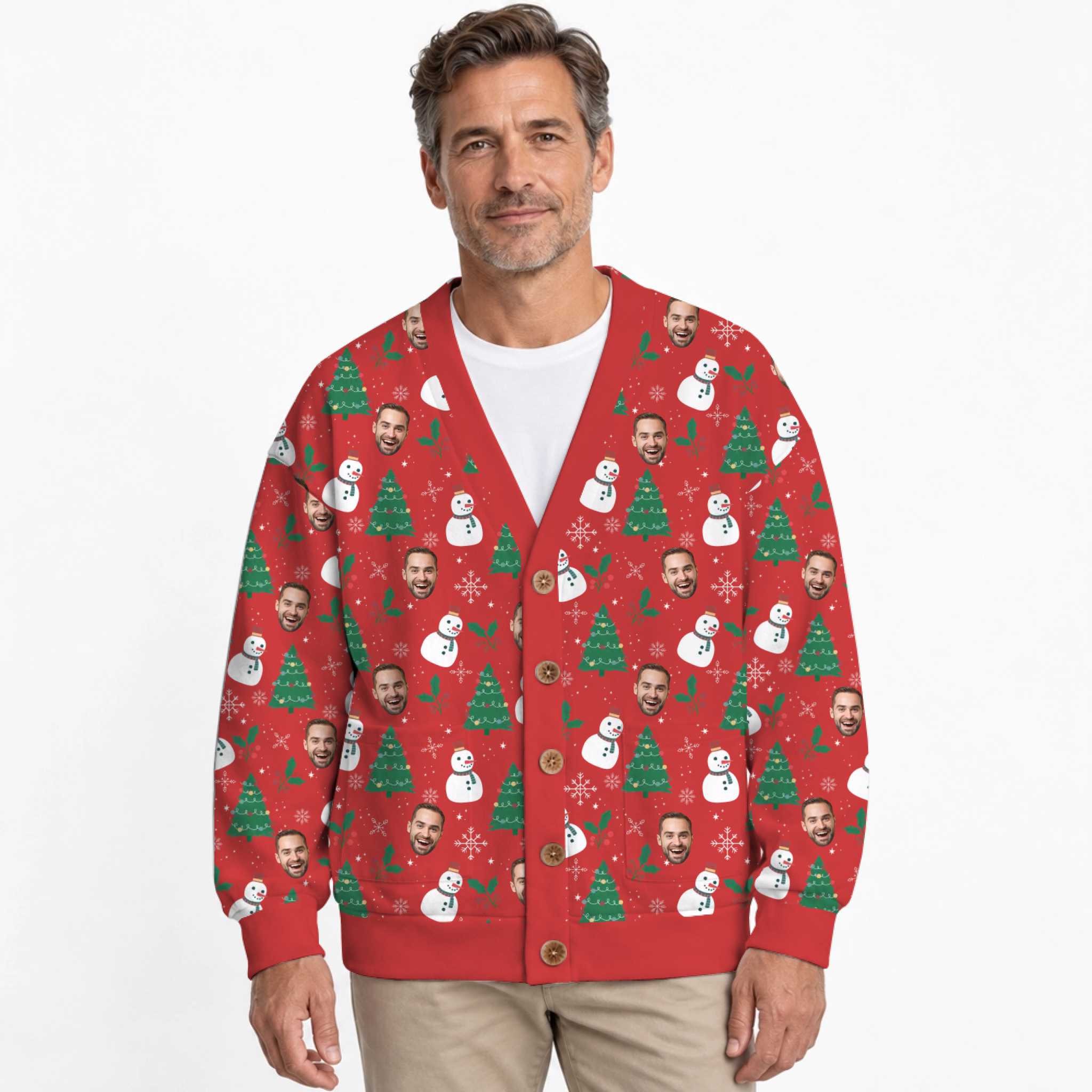 Festive Custom Faces Christmas Cardigan Unisex 4