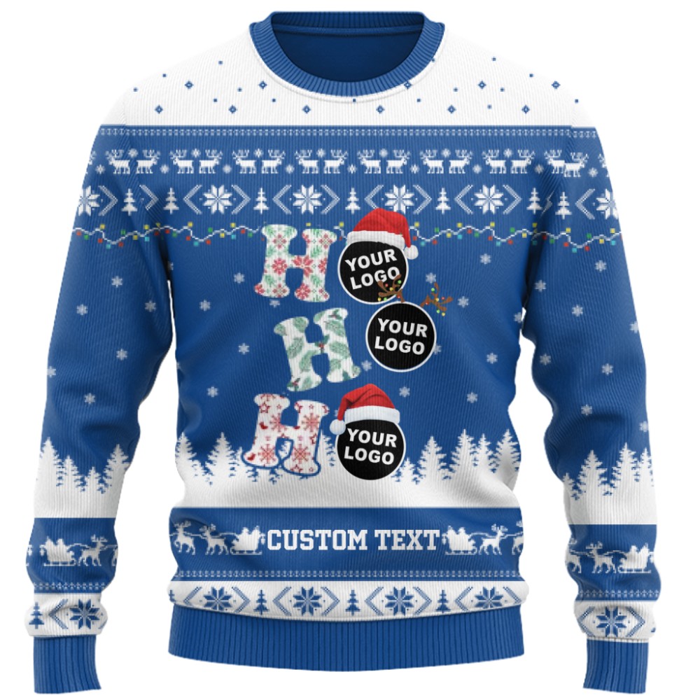 Funny Custom Logo Or Face Ho Ho Ho Christmas Sweater 10