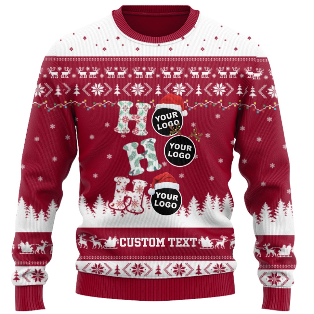 Funny Custom Logo Or Face Ho Ho Ho Christmas Sweater 4