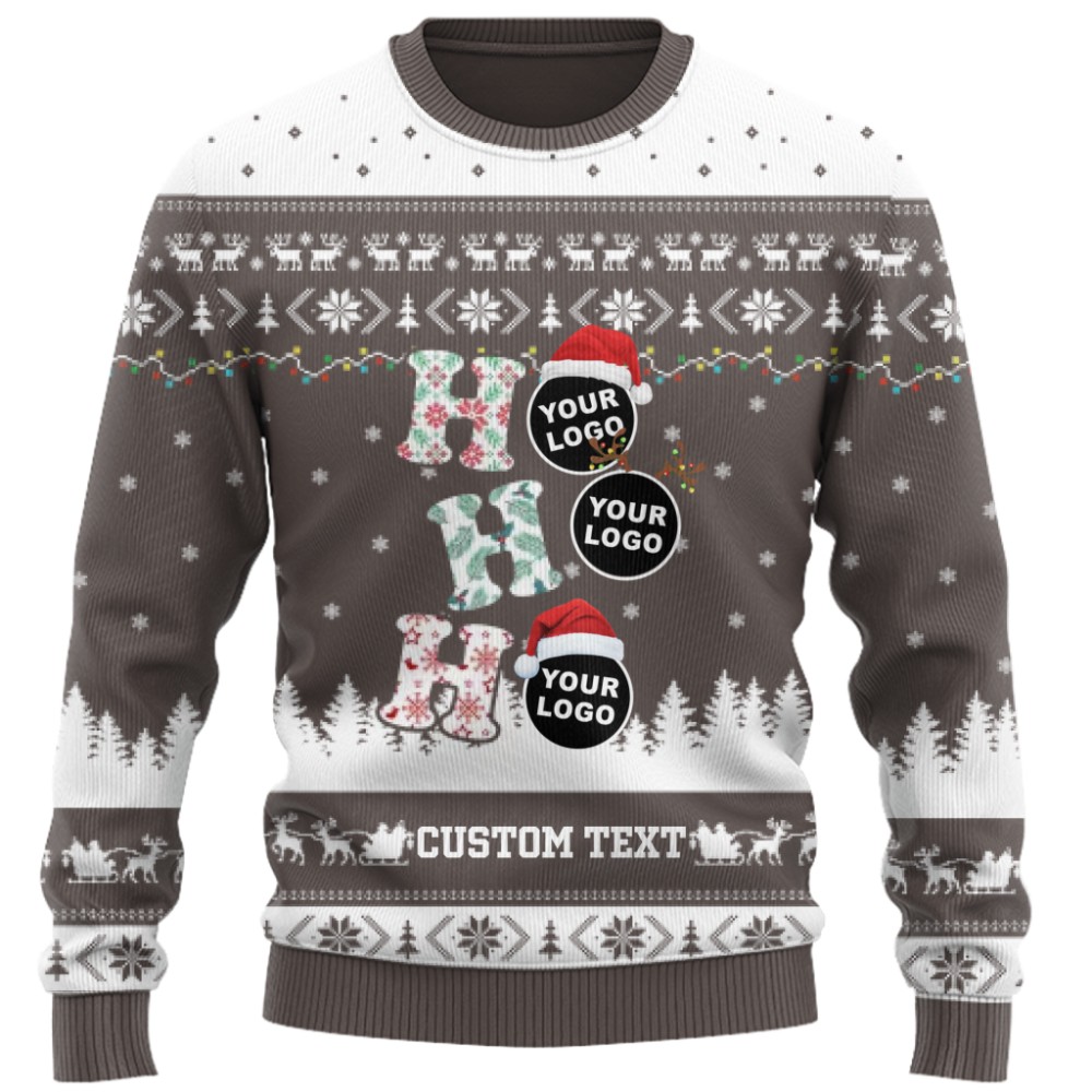 Funny Custom Logo Or Face Ho Ho Ho Christmas Sweater 5
