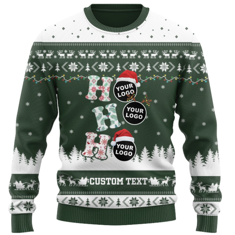 Funny Custom Logo Or Face Ho Ho Ho Christmas Sweater 3