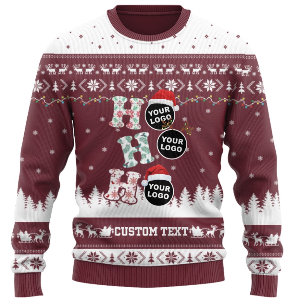 Funny Custom Logo Or Face Ho Ho Ho Christmas Sweater 6