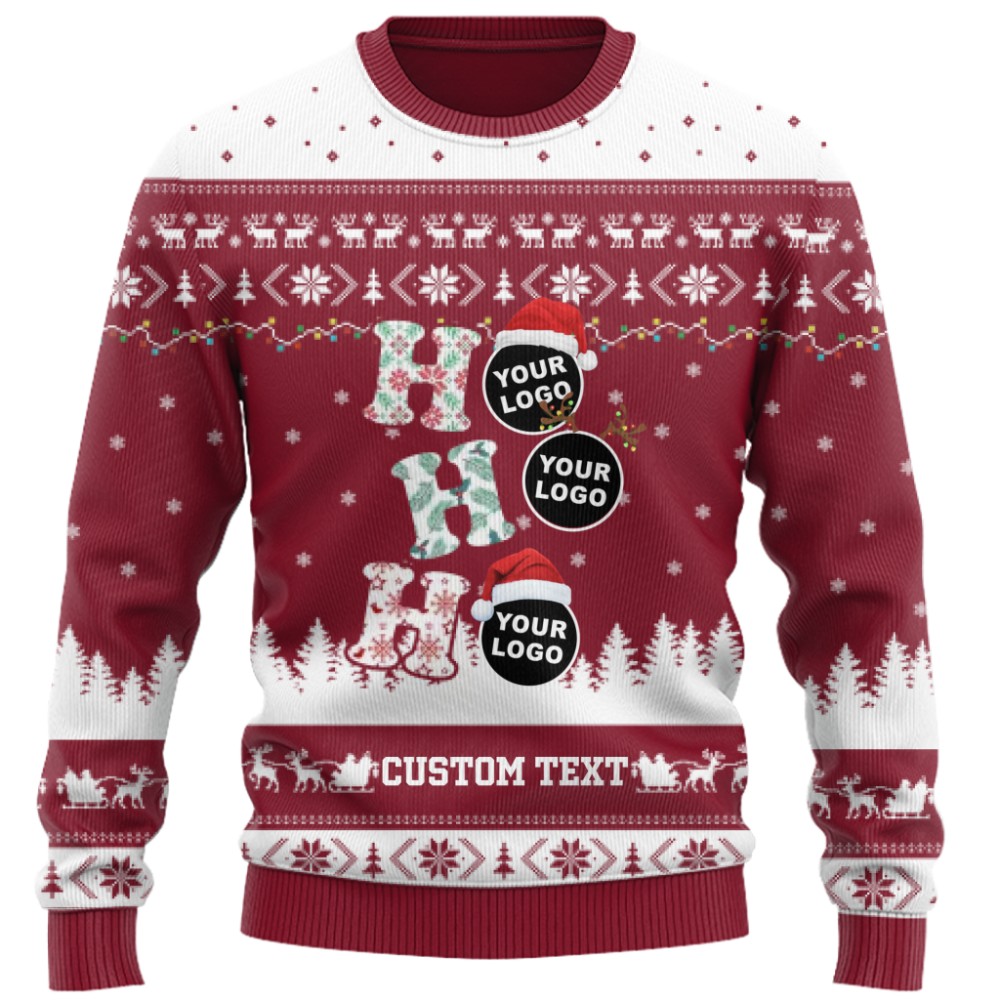 Funny Custom Logo Or Face Ho Ho Ho Christmas Sweater 7