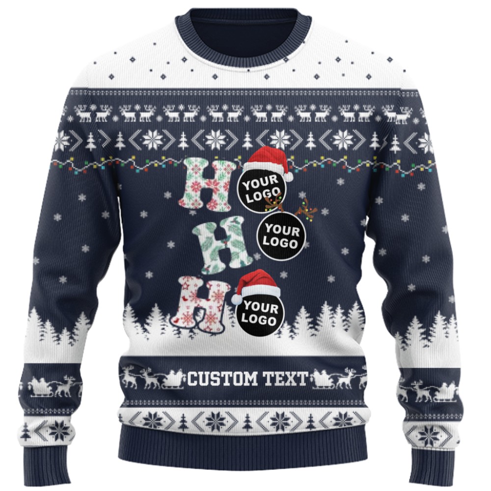 Funny Custom Logo Or Face Ho Ho Ho Christmas Sweater 2