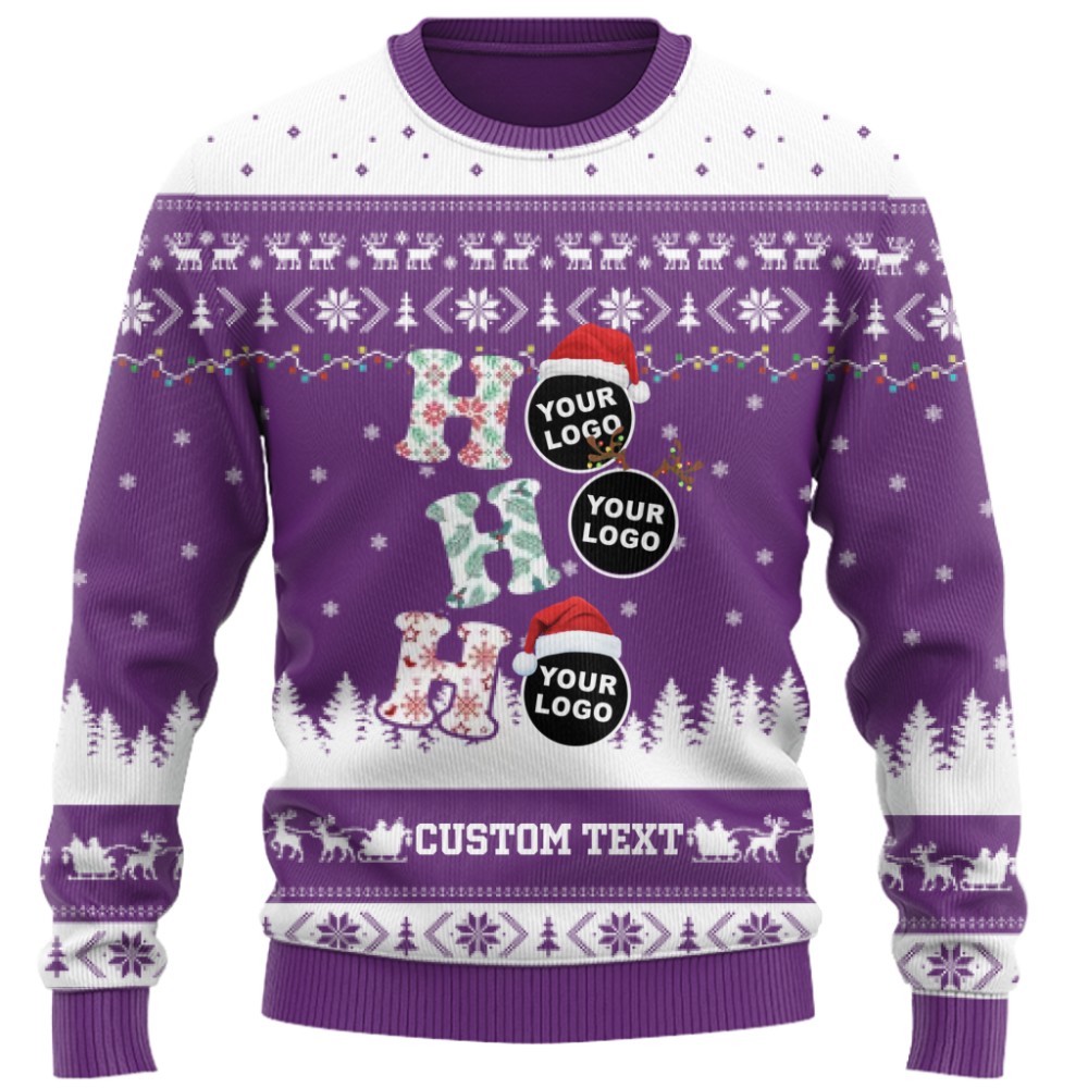 Funny Custom Logo Or Face Ho Ho Ho Christmas Sweater 8