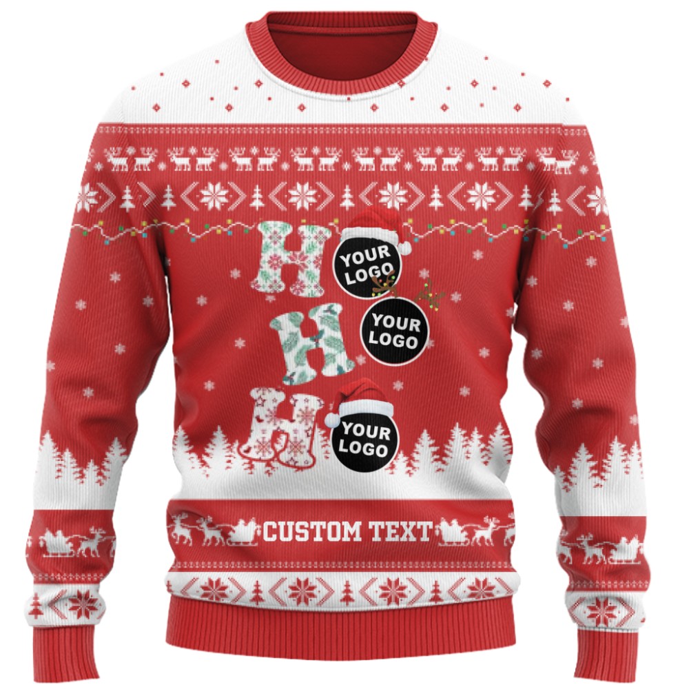 Funny Custom Logo Or Face Ho Ho Ho Christmas Sweater 9