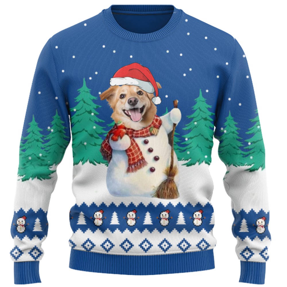Funny Custom Pet Snowman Christmas Sweater 10