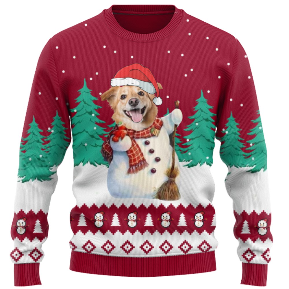 Funny Custom Pet Snowman Christmas Sweater 2
