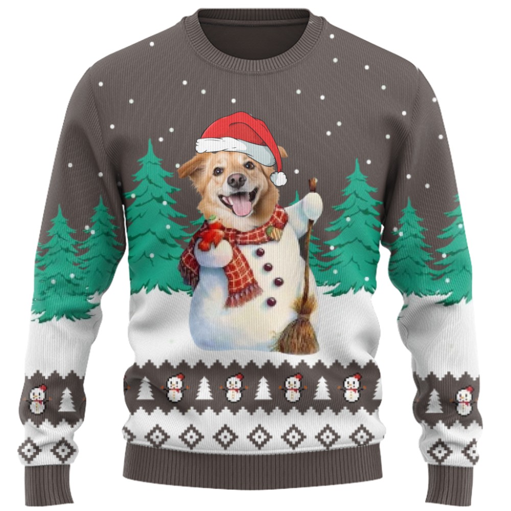 Funny Custom Pet Snowman Christmas Sweater 3