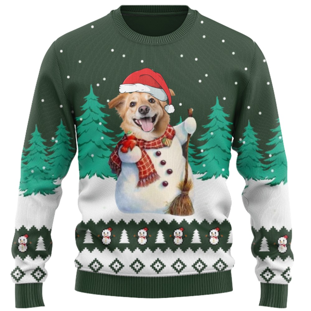 Funny Custom Pet Snowman Christmas Sweater 4