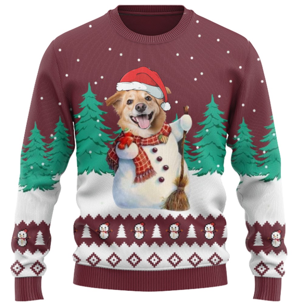 Funny Custom Pet Snowman Christmas Sweater 5