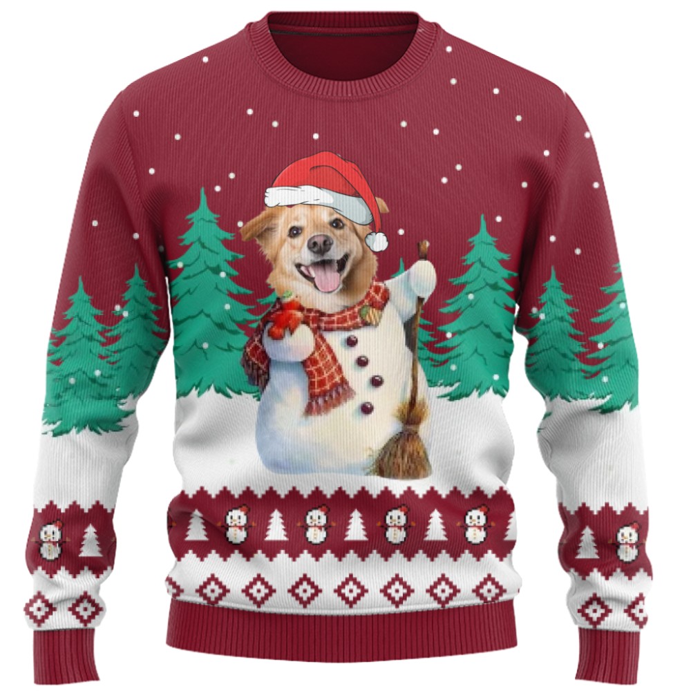 Funny Custom Pet Snowman Christmas Sweater 6