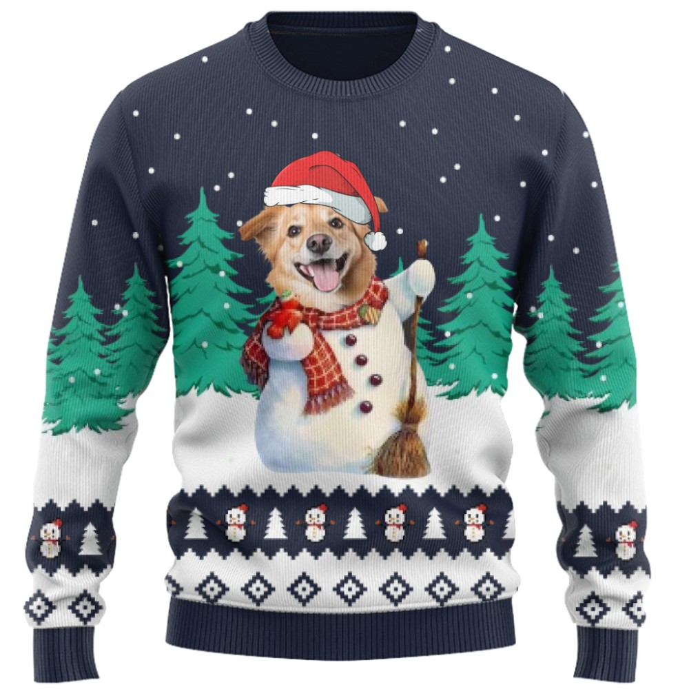 Funny Custom Pet Snowman Christmas Sweater 7