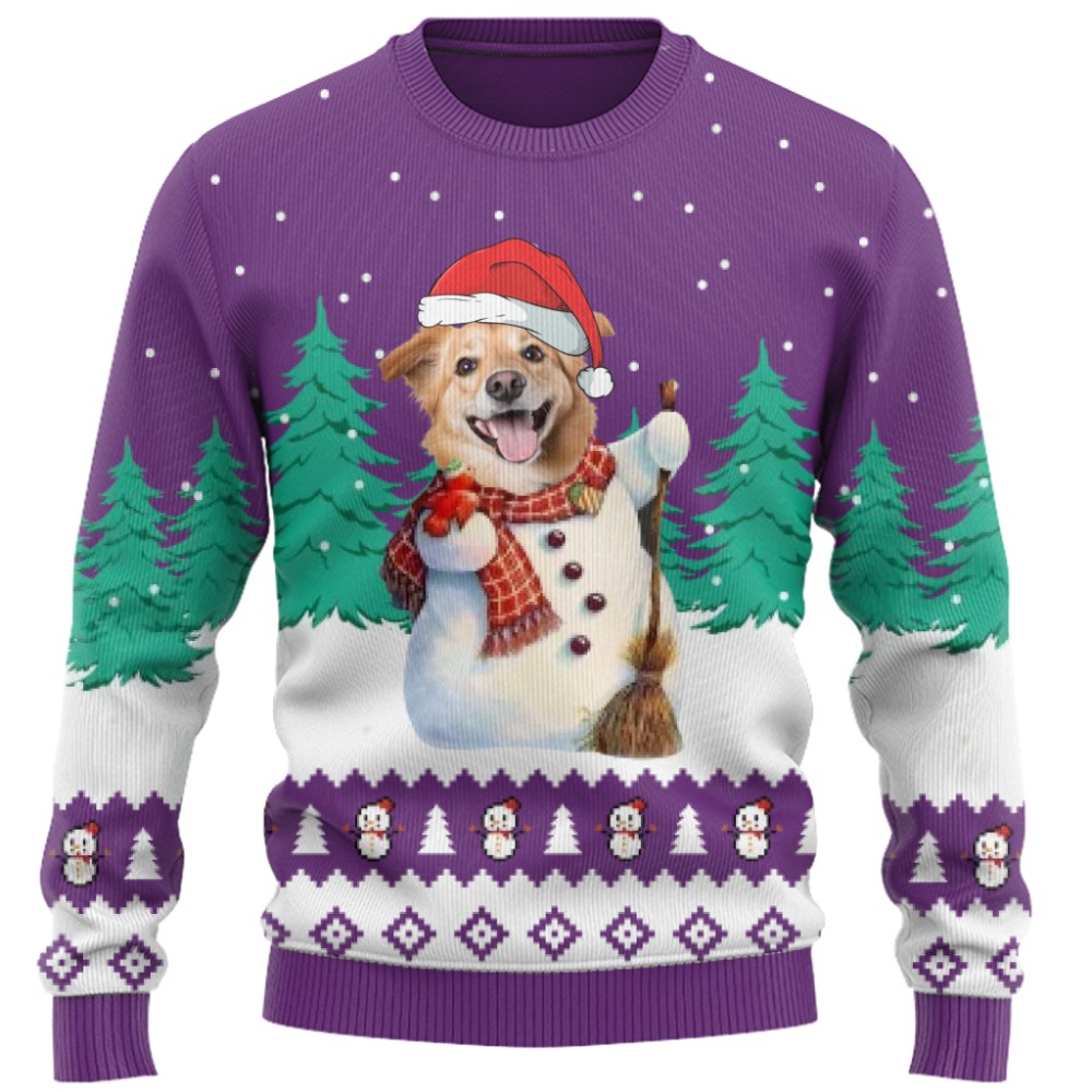 Funny Custom Pet Snowman Christmas Sweater 8