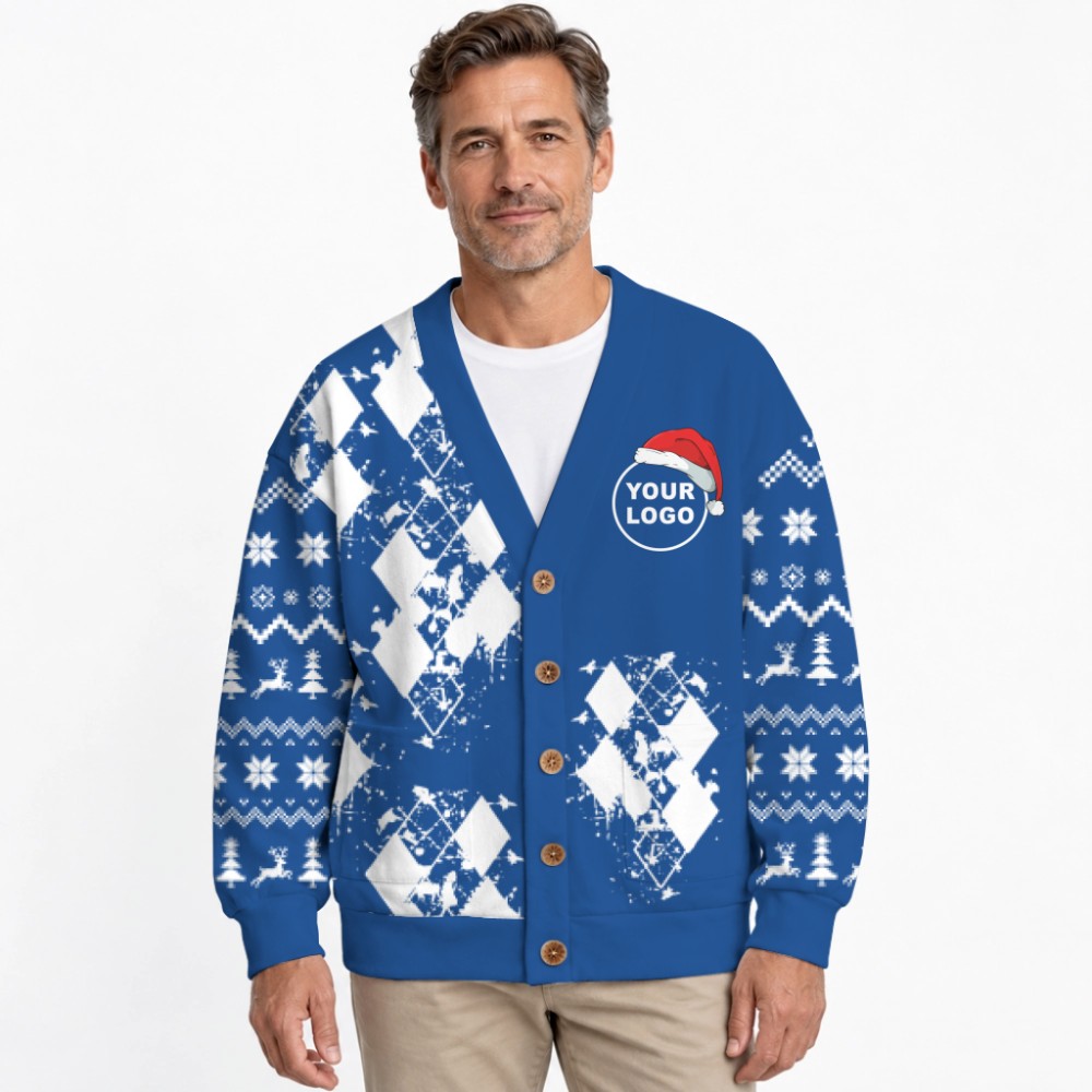 Modern Argyle Custom Logo Ugly Christmas Cardigan 10