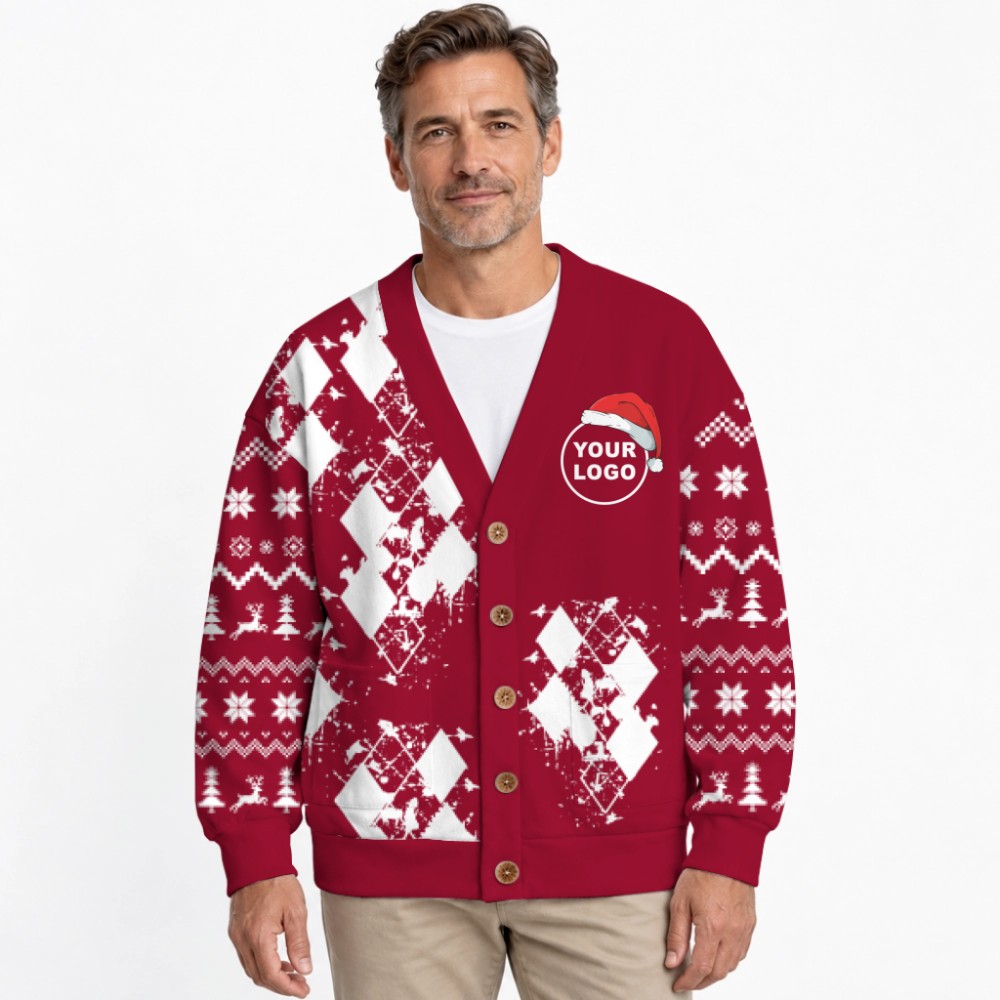 Modern Argyle Custom Logo Ugly Christmas Cardigan 2